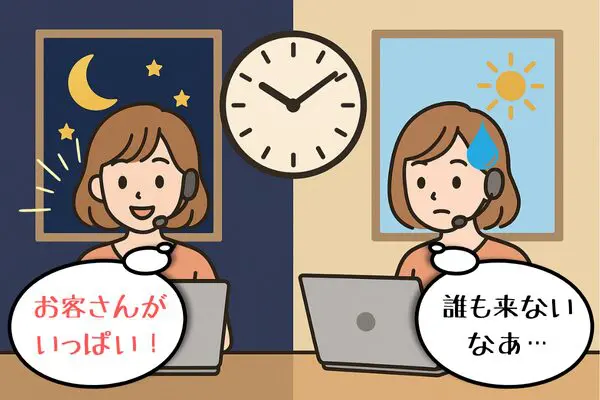 昼と夜のチャットレディの比較