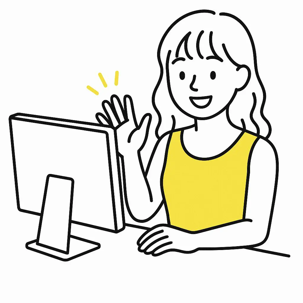 画面に手を振る女性